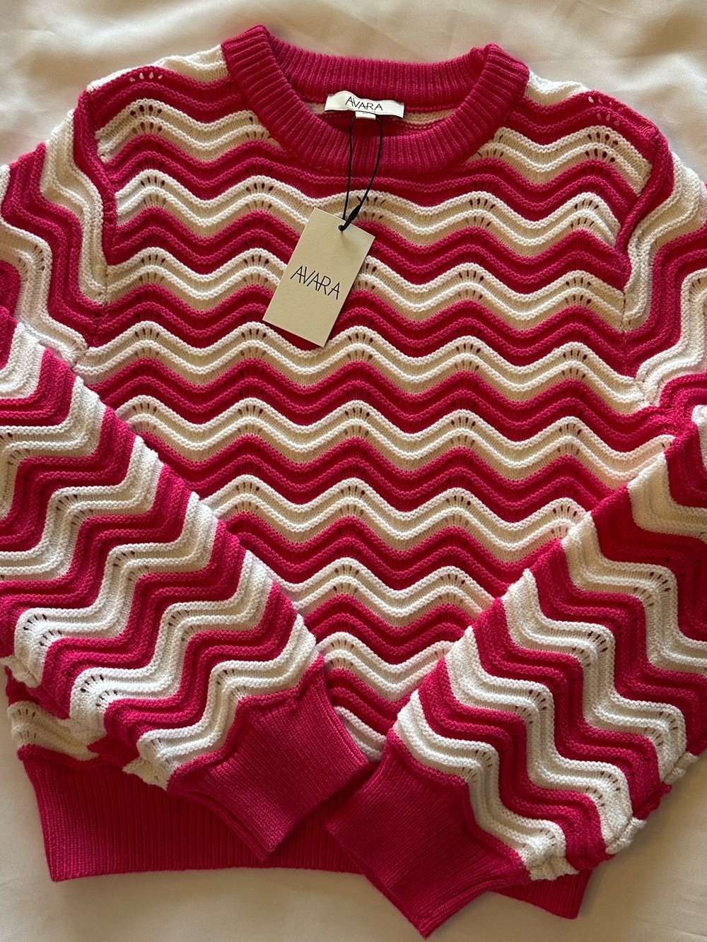 Avara Pink & White Chevron Crewneck Sweater